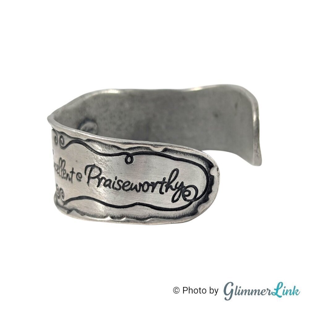 Blessings Inspirational Think on These Things Silver Tone Cuff Bracelet - Picture 6 of 10